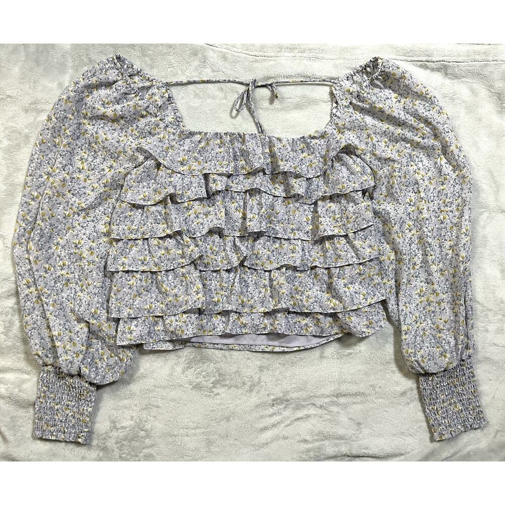 Astr The Label Womens Top Tiered Size Large Ditsy Ruffles Micro Floral Cottage